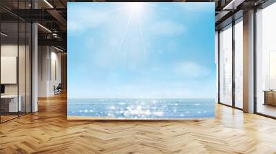 Vector  ocean with blue  sky and sandy beach. Wall mural