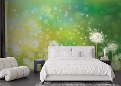 vector of spring background with white dandelions. Wall mural