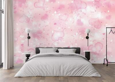 Vector pink bokeh  background with hearts. Wall mural