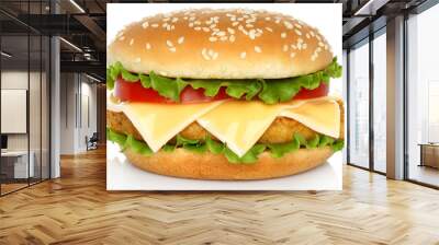 Big chicken hamburger on white background . Wall mural