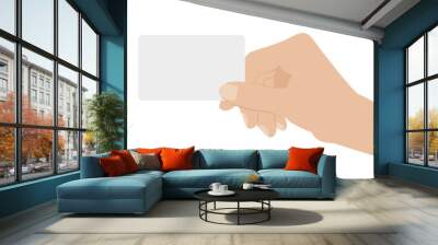 Hand holding white card, isolated on white background Wall mural