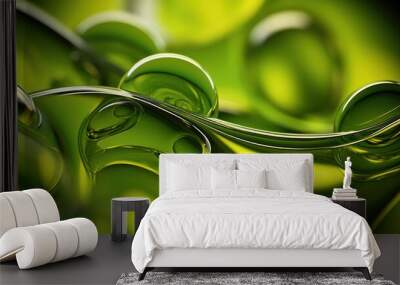 green olive oil with bubbles in the style of abstract structure Wall mural