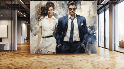 Man and woman are dressed in suits Wall mural