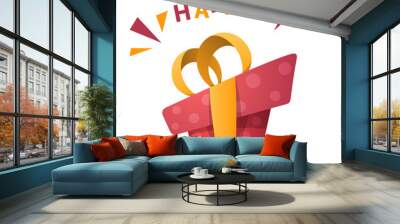 Red Happy Birthday gift with bow Wall mural