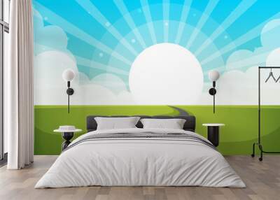 Road illustration. Cartoon paper landscape. Vector eps 10 Wall mural