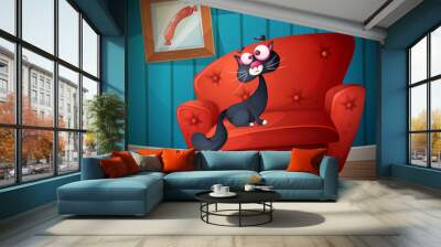 Who is sitting on the couch. Cartoon illustration. Vector eps 10. Wall mural