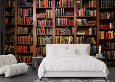 Books on Shelves in Library or Study with Classic Dark Wood Wall mural