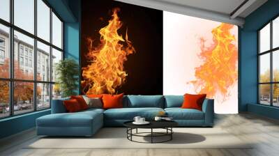 Intense Fiery Flames on Transparent Background, A display of intense, fiery flames over a transparent backdrop Wall mural