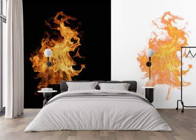 Intense Flames on Transparent Background Isolated, Vivid orange flames rising fiercely against a transparent backdrop Wall mural