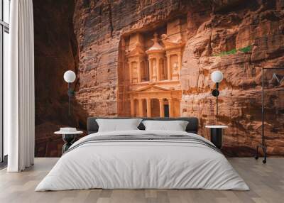 Ancient Petra view of The Treasury (Al Khazneh) from Cliff with Bedouin Blankets Wall mural