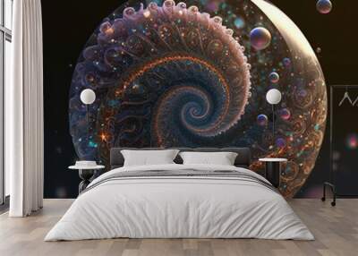 Orb of infinity version two, Crystal ball with swirling fractal, digital art Wall mural