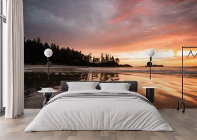 Sunset at Half Moon Bay, Tofino, Vancouver Island Wall mural