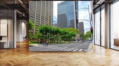 Street view of buildings in the business district of downtown Honolulu on Oahu, Hawaii Wall mural