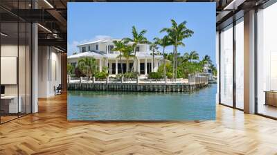 Waterfront homes and boats along the waterway in Marathon key in the Florida Keys Wall mural