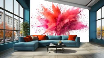 A succinct depiction of a red paint color powder festival explosion, isolated against a transparent background.	 Wall mural