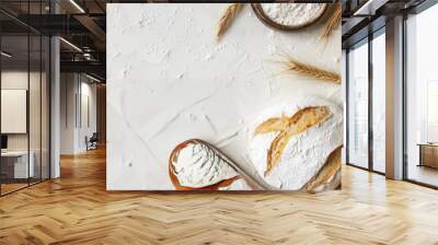 Bread bakery background top food view fresh white wheat loaf. Wall mural