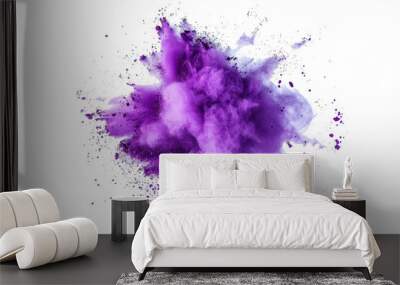 bright purple paint color powder festival explosion burst isolated white background.	 Wall mural