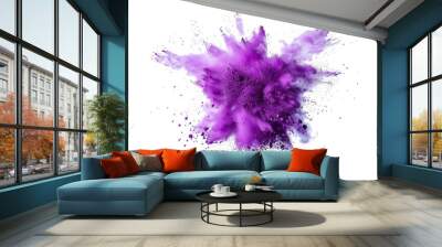 bright purple paint color powder festival explosion burst isolated white background.	 Wall mural