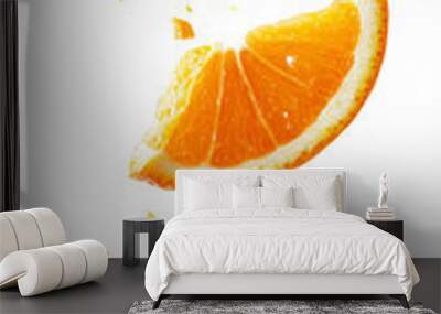 Falling orange slice isolated on white background Wall mural