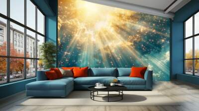 God light in heaven symbolizing divine presence. Light beams blessing world with heavenly light. Wall mural