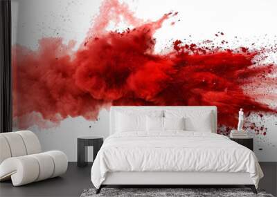 Red smoke plume isolated on transparent background. Wall mural