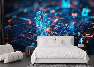 Visualization of a secure network infrastructure with VPN, SSL, and TLS encryption enhancing trust and confidence in digital transactions. Cyber security. Wall mural