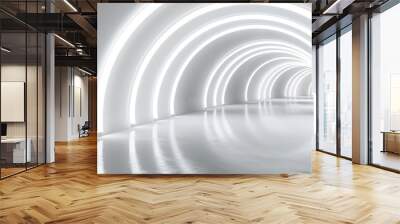 White background 3D room light abstract space technology tunnel stage floor.  Wall mural