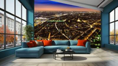 Aerial Night view of Paris Wall mural