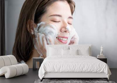 beauty woman clean her face Wall mural