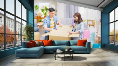 couple open delivery boxes Wall mural