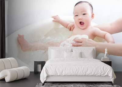 funny face of baby taking bath Wall mural