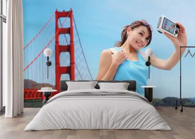 Happy woman travel in San Francisco Wall mural