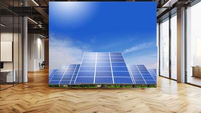 Solar Panel with green grass and beautiful blue sky Wall mural