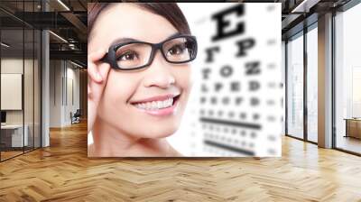 woman with glasses and eye test chart Wall mural