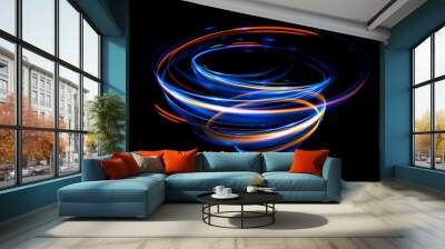 Glow swirl light effect. Circular lens flare. Abstract rotational lines. Power energy .element. Luminous sci-fi. Shining neon lights cosmic abstract frame. Magic round frame. Swirl trail effect Wall mural