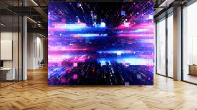 Led Light.  Future tech. Shine dynamic scene. Neon flare. Colorful rays. .Magic moving fast lines. Sparkling studio. Hologram display. Mystic beam. Stylish fantasy space. Bright blurred waves.. Wall mural