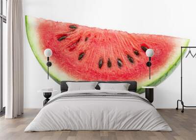 Fresh watermelon slice with vibrant red flesh and black seeds, perfect for summer refreshment and healthy snacking. Enjoy its juicy sweetness!  Wall mural