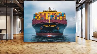 International Trade Concept: Large Cargo Ship with Containers Sailing in the Ocean Wall mural