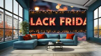 Ad Black friday banner. Holiday Black friday sale poster. Sales holidays frame banner Wall mural