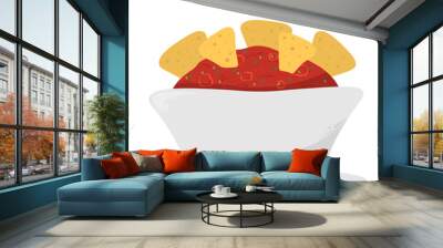 Nachos corn chips with red salsa sauce icon vector. Mexican corn tortilla chips with salsa dip icon isolated on a white background Wall mural