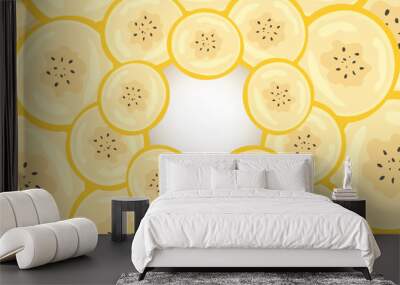 Pieces of banana slice snack. Topical resh banana slice cut fruit. National Banana Day Wall mural