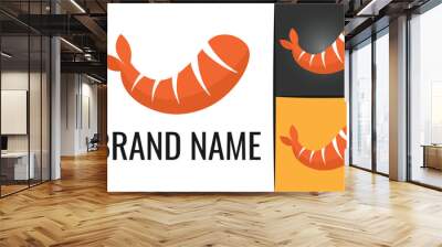 Red shrimp logo. Seafood prawn logotype. Fresh Shrimps sea food logo icon Wall mural