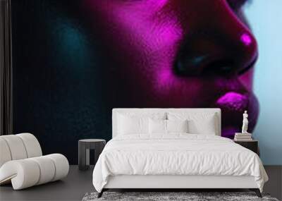 Beautiful black woman with neon lights Wall mural