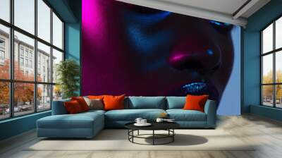 Beautiful black woman with neon lights Wall mural