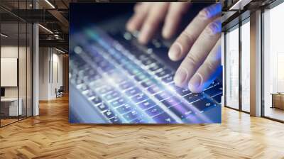 Close-up of male hands and laptop Wall mural