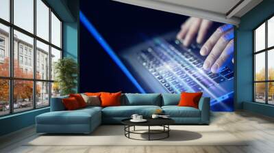 Close-up of male hands and laptop Wall mural