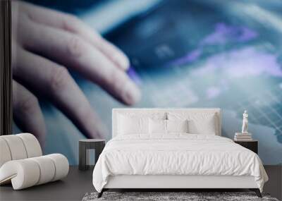 Man with futuristic digital tablet Wall mural