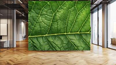 Generative AI, macro texture of green leaf veins, green foliage texture, ecology background Wall mural