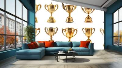 Generative AI, PNG set of 10 trophy cup. Champion trophy, shiny golden cup, sport award. Winner prize	
 Wall mural