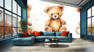 Generative AI, Set of 5 super cute brown teddy bear watercolor isolated on white background Wall mural